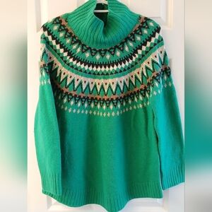 J.Jill Kelly Green Fair Isle‑Yoke Sweater – Women’s Medium